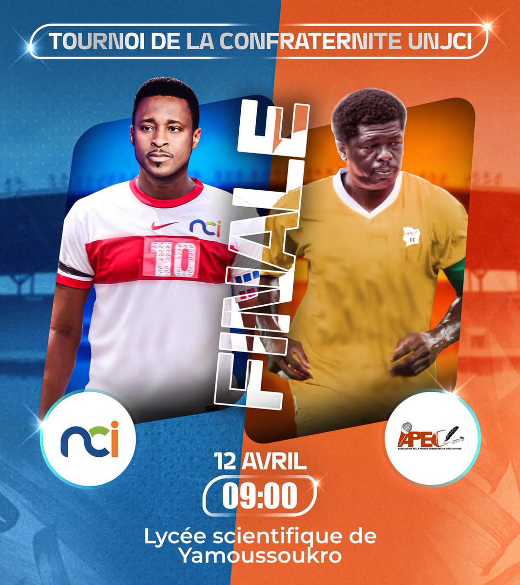 Le Week-End des Ebony continue en beauté ce samedi 12 avril avec la finale du Tournoi de la Confraternité !
Rendez-vous à 6h30 devant la Fondation FHB pour le cross, puis au Lycée Scientifique de #Yamoussoukro à 9h pour le grand choc <a href="/NCI_Television/">NCI - Nouvelle Chaîne Ivoirienne</a> vs #APECI