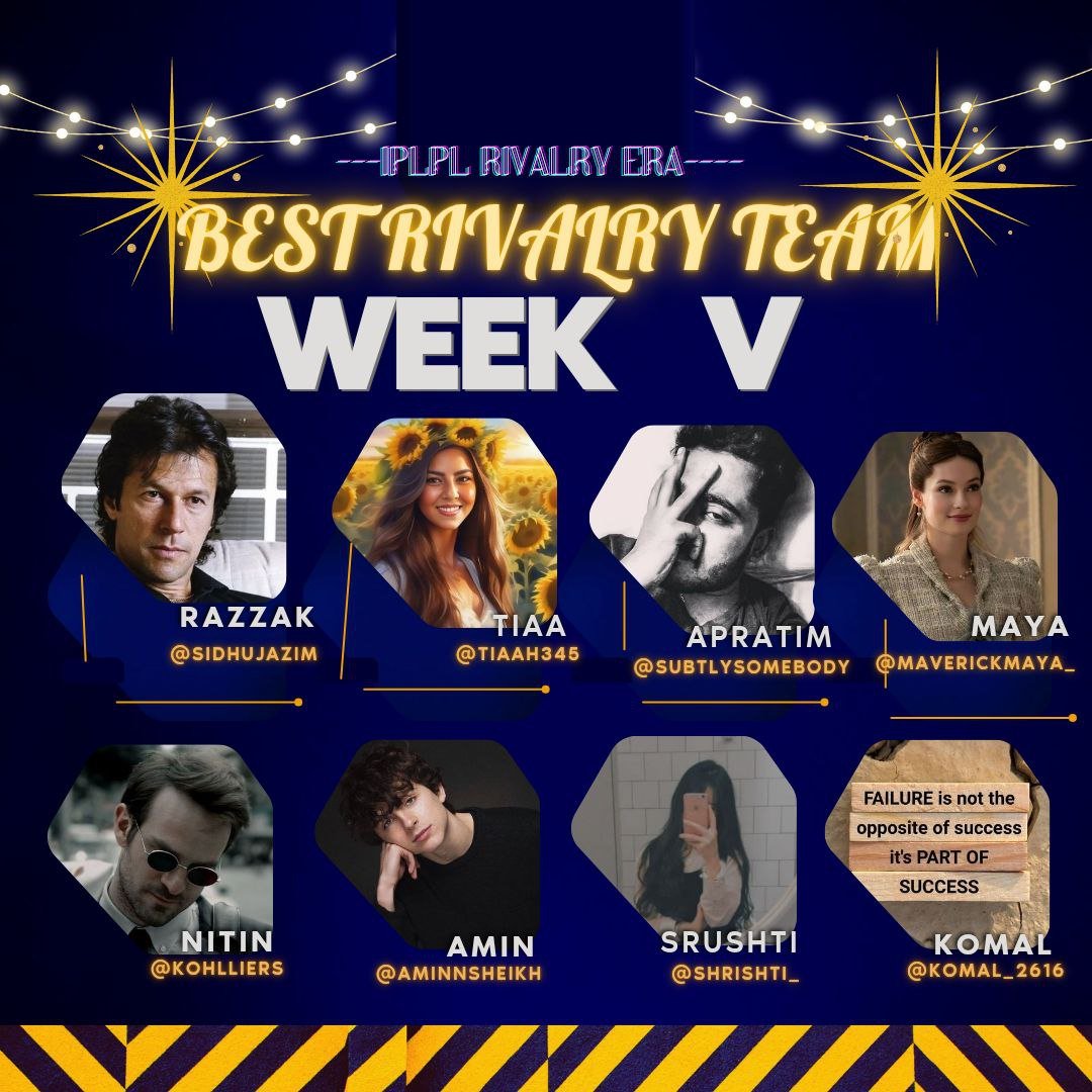 Congratulations to the Best Rivalry Team of IPLPL RIVALRY ERA WEEK V.

Challengers Won all their Rivalries this week.
Fantastic Performance Throughout The Week 💪

Captain: <a href="/sidhujazim/">Jazim</a> 

Members: <a href="/TiaaH345/">Tia</a> <a href="/MaverickMaya_/">𝐌𝐚𝐲𝐚</a> <a href="/AminnSheikh/">𝙰𝚖𝚒𝚗♡</a> <a href="/subtlysomebody/">apratim</a> <a href="/Shrishti__15/">Srushti</a> <a href="/Komal_2616/">Komal Choudhary</a>