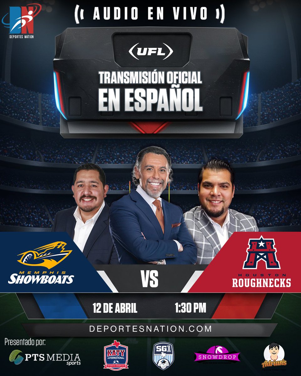 🏈¡Prepárate para el juego de mañana!

<a href="/XFLRoughnecks/">Houston Roughnecks</a> vs. <a href="/USFLShowboats/">Memphis Showboats</a> – ¡no te lo pierdas!

Los de Houston siguen en la búsqueda de la au primera victoria de la temporada. 

Sigue toda la acción con las voces de <a href="/_AbFigueroa/">AB Figueroa</a> , <a href="/alexrparra/">Alex R Parra</a> y <a href="/victoraraiza/">Victor Araiza</a> 

📲Escúchanos en
