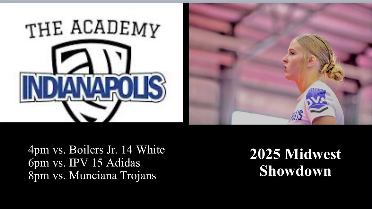 lilydailey_2029 (@lilydailey_2029) on Twitter photo Looking forward to the weekend. Another round of great competition!
<a href="/TheAcademyVB/">The Academy Volleyball Club</a> <a href="/PrepDigIN/">Prep Dig Indiana</a>
Will be on Court 6. Looking forward to the weekend. Another round of great competition!
<a href="/TheAcademyVB/">The Academy Volleyball Club</a> <a href="/PrepDigIN/">Prep Dig Indiana</a>
Will be on Court 6.