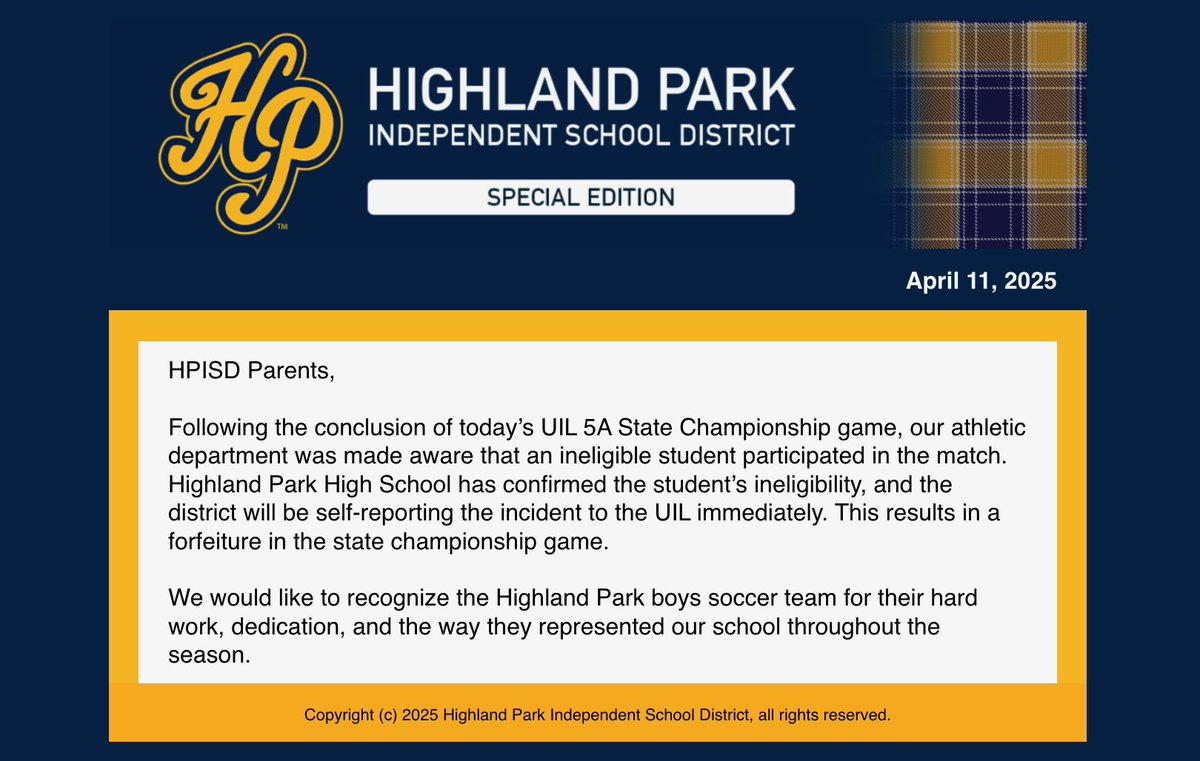 hpisdschools's tweet photo. Update Regarding Boys Soccer Championship Game https://t.co/0xaIoGVIK1