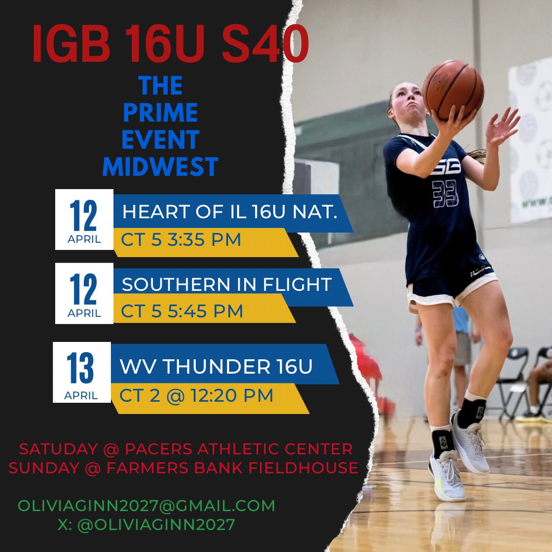 Olivia Ginn (@oliviaginn2027) on Twitter photo Ready for the weekend!
<a href="/IGB_16U_S40_EPP/">IGB 16U S40 EPP</a> <a href="/IGB_Hoops_News/">๐ฐ๐ฎ๐ฉ ๐ต๐๐๐</a> <a href="/PGHIndiana/">Prep Girls Hoops Indiana</a> <a href="/JrAllStarIN/">Indiana Jr. All-Star GBB</a> <a href="/SelectEventsBB/">Select Events Basketball</a> <a href="/_BlakeDerrick/">Blake Derrick</a> <a href="/PGHKentucky/">Prep Girls Hoops Kentucky</a> <a href="/alyxwhite_/">Alyx White</a> <a href="/PGHAkeem/">Akeem Webb</a> <a href="/WorldExposureWB/">World Exposure Report Womenโs Basketball</a> <a href="/TopPreps/">College Coach / College Scout / College Recruiter</a> <a href="/AsherScouting/">Asher Scouting</a> Ready for the weekend!
<a href="/IGB_16U_S40_EPP/">IGB 16U S40 EPP</a> <a href="/IGB_Hoops_News/">๐ฐ๐ฎ๐ฉ ๐ต๐๐๐</a> <a href="/PGHIndiana/">Prep Girls Hoops Indiana</a> <a href="/JrAllStarIN/">Indiana Jr. All-Star GBB</a> <a href="/SelectEventsBB/">Select Events Basketball</a> <a href="/_BlakeDerrick/">Blake Derrick</a> <a href="/PGHKentucky/">Prep Girls Hoops Kentucky</a> <a href="/alyxwhite_/">Alyx White</a> <a href="/PGHAkeem/">Akeem Webb</a> <a href="/WorldExposureWB/">World Exposure Report Womenโs Basketball</a> <a href="/TopPreps/">College Coach / College Scout / College Recruiter</a> <a href="/AsherScouting/">Asher Scouting</a>