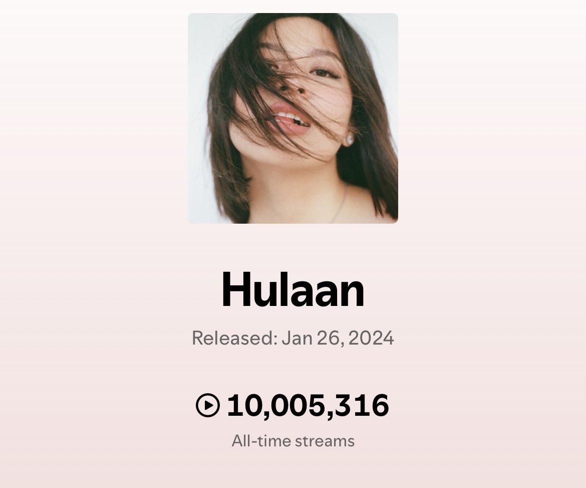 _janinemusic's tweet photo. 10M STREAMS FOR HULAAN !!!🥹❤️✨ this is a first for me!!!! look at what we wrote @alvin_serito so cool 😭😭😭😭✨✨ https://t.co/W8f6SzF0ph