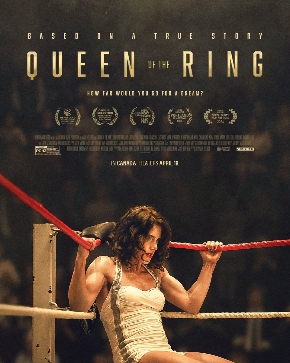 QOTRmovie's tweet photo. Canada 🇨🇦 Queen of the Ring hits theatres starting this Thursday! Head to https://t.co/1ScsZrRAmH for tickets 🎟️ and get ready to experience this incredible true story on the big screen 
🍿🤼‍♀️ https://t.co/fo9DdngqF9