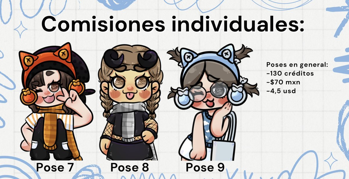 Comisiones abiertas❣️

Poses nuevas agregadas y nuevos precios! 

Agradezco los rt y likes. 🫶✨