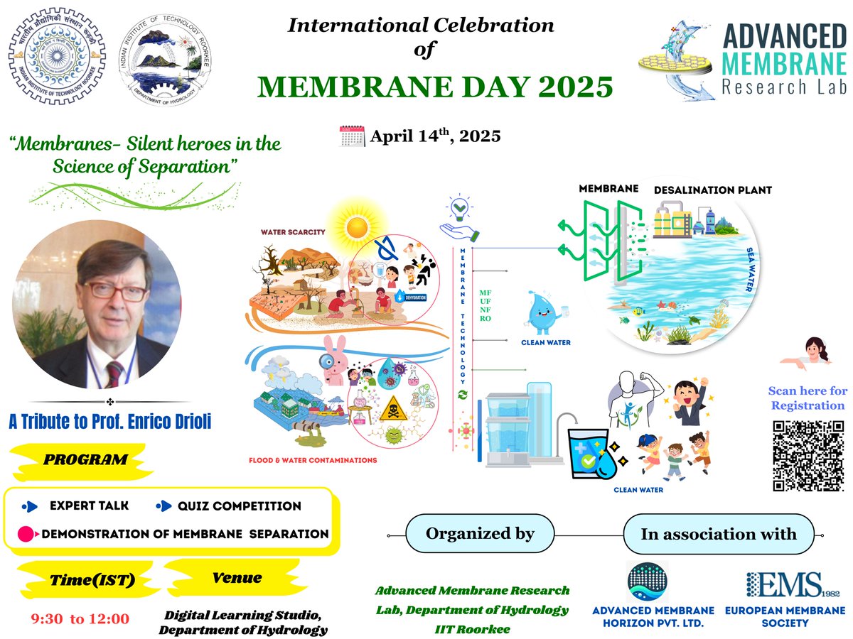 DEKA_BJ's tweet photo. International celebration of "Membrane Day 2025" on 14th April at @amrl_iitrindia @hydrology_IITR @iitroorkee 
The event aims to raise awareness among students, researchers &amp; the general public. https://t.co/K9cBH2ardn