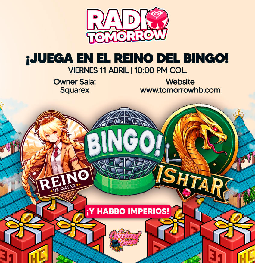 ¡Estamos desde el Bingo con nuestros amigos de
<a href="/ReinoDeQatar/">Reino de Qatar</a> / <a href="/ReinoIshtar/">Reino Ishtar</a>  y la música a cargo de <a href="/tomorrowhbb/">🧭 TOMORROW 🦋</a> 
! ¡Vente a ganar uno de los 10 premios que tenemos para ti esta noche❤️