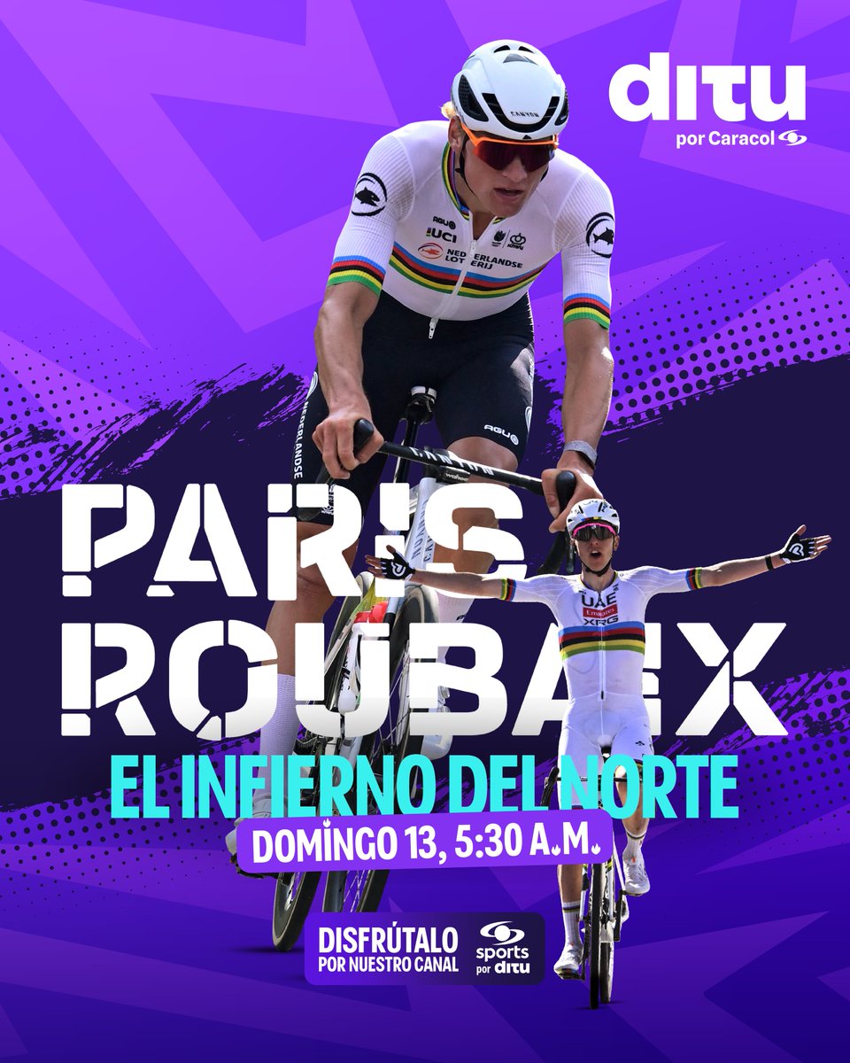 Ditu_Tv's tweet photo. EN VIVO 🔴| 🚴‍♂️🔥 El Infierno del Norte.

📲No te pierdas la #ParisRoubaix en nuestro canal #CaracolSports por #ditu aquí: https://t.co/dx7t4yVBHd

#InfiernoDelNorte #dituApp #Ciclismo #VanDerPoel #VanAert #Pogacar #CiclismoPro #LeyendaSobreRuedas https://t.co/L7yqE5Fa19