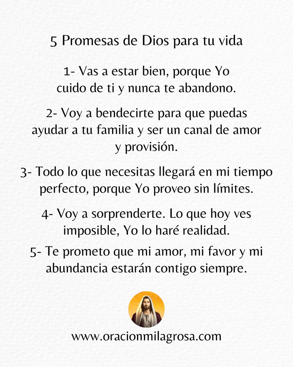 oracion_milagro's tweet photo. 🙏 5 promesas de Dios para tu vida. https://t.co/UmLJCptDhO