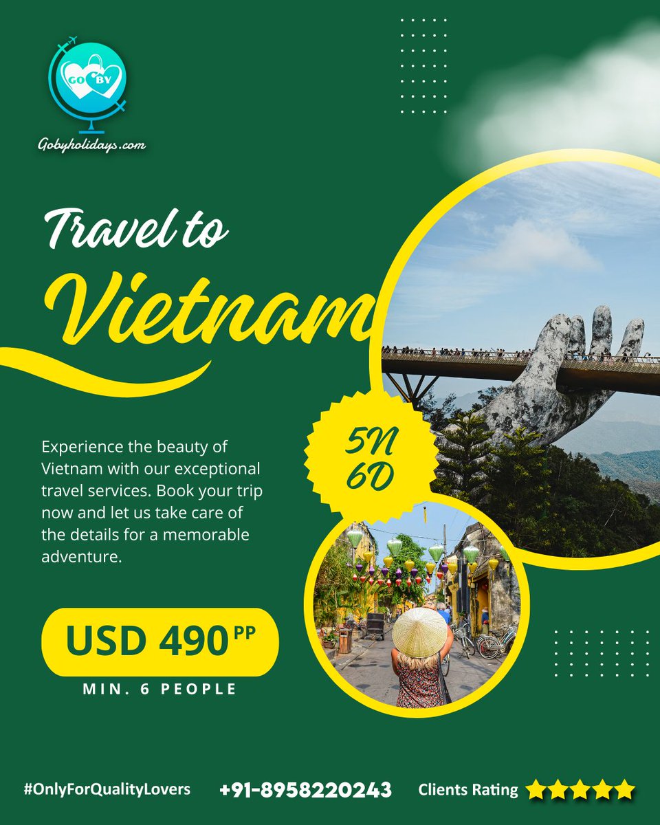 gobyholidays's tweet photo. 🌏✨ Vietnam Getaway - 5N/6D for just $490! 😍

Grab your passports and your squad – this deal is too good to miss! 🧳🌴
Explore the beauty of Vietnam with comfort and fun, all under budget.

#VietnamTrip #TravelDeals #BudgetTravel #Vietnam2025 #GroupTravel #ExploreVietnam https://t.co/u1O9HwGXOs