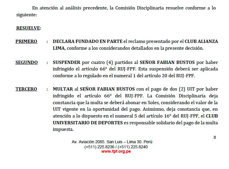 justiciaparalau's tweet photo. ¿𝐇𝐚𝐬𝐭𝐚 𝐜𝐮𝐚́𝐧𝐝𝐨 𝐞𝐥 𝐟𝐚𝐯𝐨𝐫𝐢𝐭𝐢𝐬𝐦𝐨 𝐝𝐞𝐬𝐜𝐚𝐫𝐚𝐝𝐨 𝐞𝐧 𝐥𝐚 𝐅𝐏𝐅❓
Una vez más, la Comisión Disciplinaria de la FPF, presidida por el señor Miguel Grau —hincha confeso del club de los apagones— ha demostrado una preocupante falta de imparcialidad. A solo dos días del crucial partido ante Melgar, se ha publicado de forma exprés una sanción escandalosa contra nuestro director técnico, Fabián Bustos. ¿Casualidad? Cuesta creerlo cuando el patrón se repite.

Resulta inaceptable que en un estadio donde se producen constantes apagones y se lanzan botellas poniendo en riesgo la integridad de los jugadores visitantes, la sanción se limita a una simple multa económica. Mientras tanto, cuando se trata de Universitario, la vara es otra: se actúa con celeridad y mano dura. Incluso jugadores que provocan y celebran con una "U" volteada pasan completamente desapercibidos en los informes.

Esto ya no es una percepción: es una práctica sistemática. ¿Cómo puede ser que alguien con hinchaje confeso siga al mando de una comisión que decide sanciones cruciales? La credibilidad de la justicia deportiva está en juego.

Levantamos nuestra voz porque no solo se sanciona a una persona, se intenta perjudicar a toda una institución. Y a Universitario se le respeta.

𝐄𝐱𝐢𝐠𝐢𝐦𝐨𝐬 𝐢𝐦𝐩𝐚𝐫𝐜𝐢𝐚𝐥𝐢𝐝𝐚𝐝, 𝐭𝐫𝐚𝐧𝐬𝐩𝐚𝐫𝐞𝐧𝐜𝐢𝐚 𝐲 𝐬𝐨𝐥𝐢𝐜𝐢𝐭𝐚𝐦𝐨𝐬 𝐥𝐚 𝐝𝐞𝐬𝐭𝐢𝐭𝐮𝐜𝐢𝐨́𝐧 𝐢𝐧𝐦𝐞𝐝𝐢𝐚𝐭𝐚 𝐝𝐞 𝐌𝐢𝐠𝐮𝐞𝐥 𝐆𝐫𝐚𝐮 𝐜𝐨𝐦𝐨 𝐩𝐫𝐞𝐬𝐢𝐝𝐞𝐧𝐭𝐞 𝐝𝐞 𝐥𝐚 𝐂𝐨𝐦𝐢𝐬𝐢𝐨́𝐧 𝐃𝐢𝐬𝐜𝐢𝐩𝐥𝐢𝐧𝐚𝐫𝐢𝐚 𝐝𝐞 𝐥𝐚 𝐅𝐏𝐅.

El fútbol peruano no puede seguir secuestrado por favoritismos.
@Universitario  lo defendemos todos.
#JusticiaParaLaU