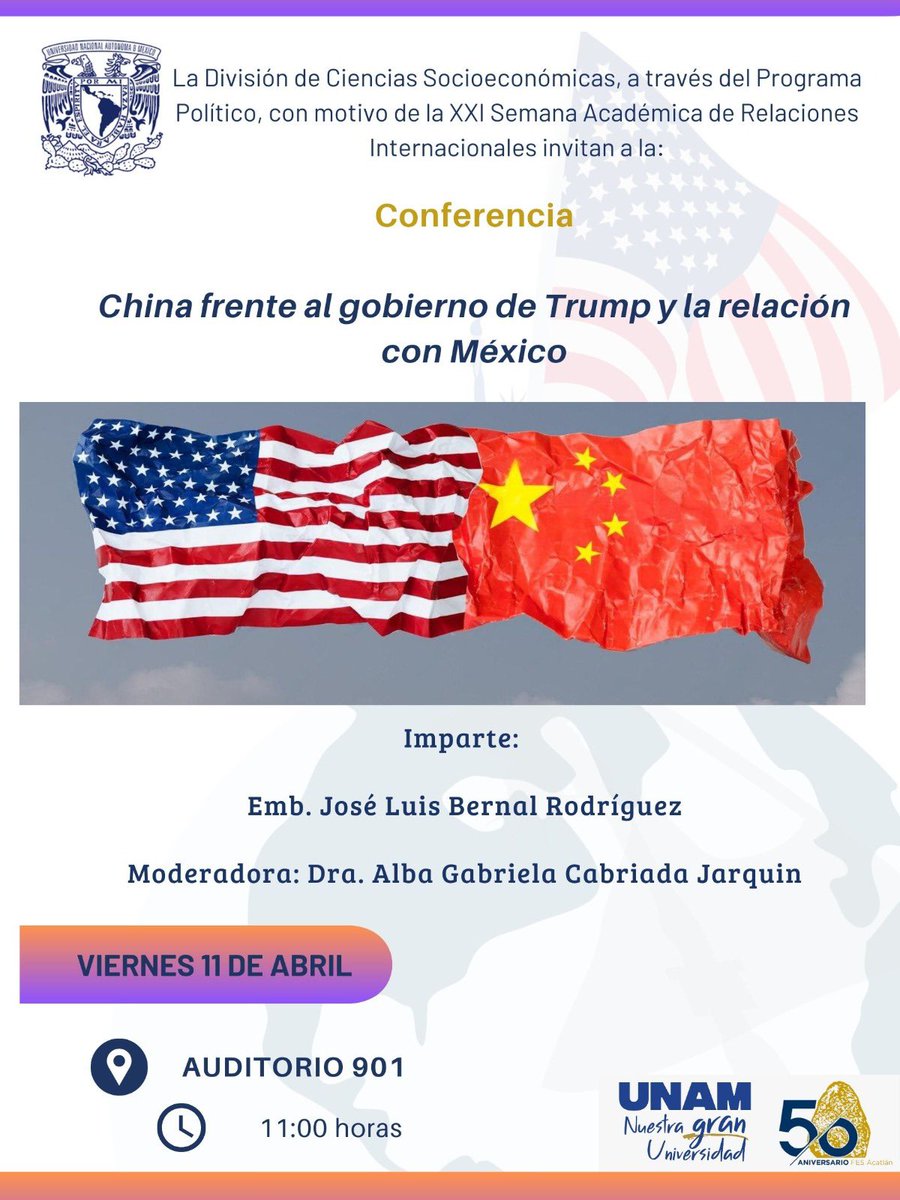 Gracias Embajador <a href="/bernaljoseluis/">Jose Luis Bernal</a> por aceptar la invitación de <a href="/FES_ACATLAN/">FES ACATLÁN - UNAM</a> #UNAM y dar un excelente cierre a la XXI semana académica de RI con la conferencia magistral: China frente al gobierno del Presidente Trump y su relación con México.  #AcatlánmeEncanta #50ACATLAN 👏🏼👏🏼