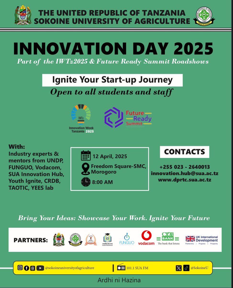jenipher_carol's tweet photo. Innovation Day 2025, “Innovation for Sustainable Development”. Let’s meet there! @SokoineU #innovation https://t.co/Xc6fLotrhZ