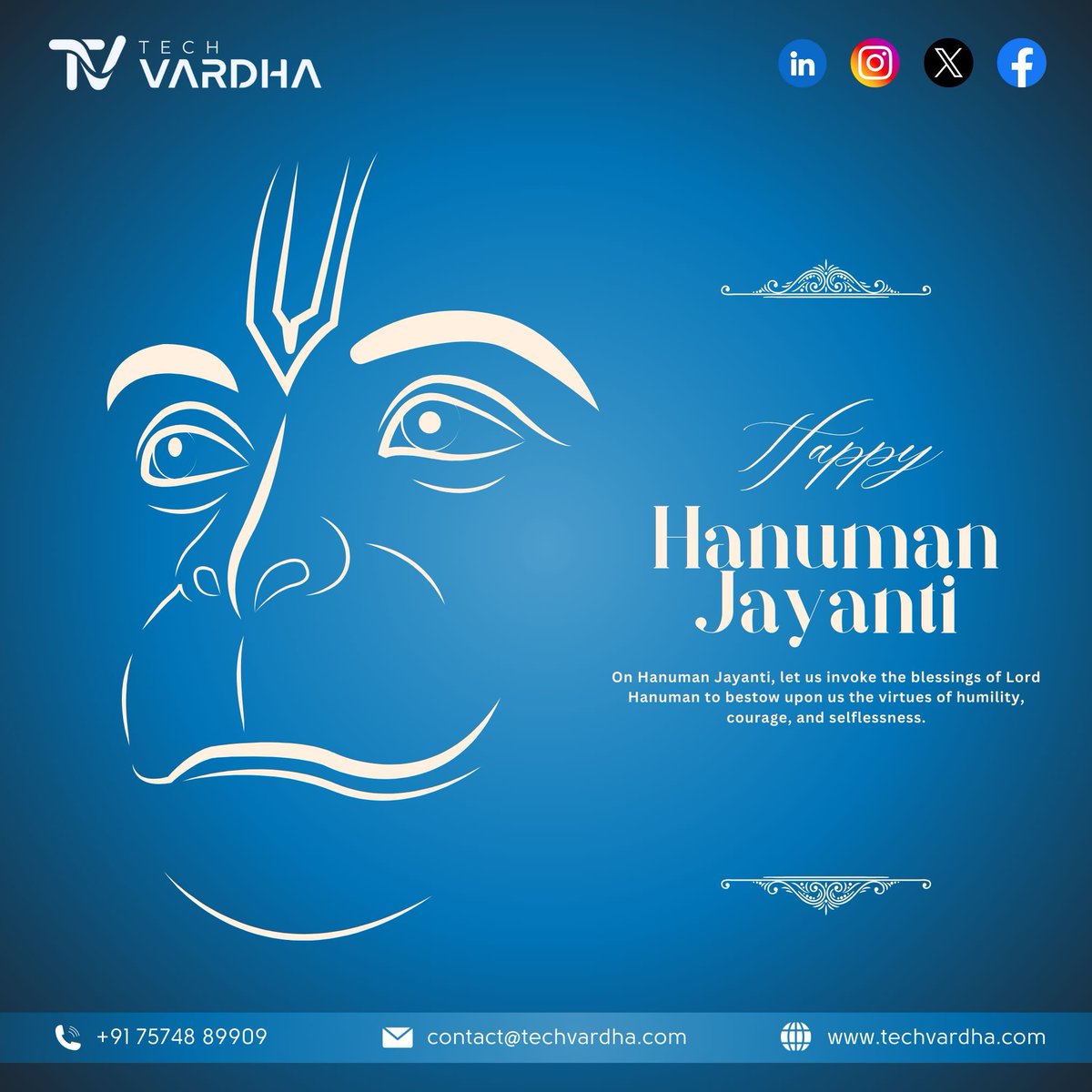 TechVardha's tweet photo. 🙏 Wishing everyone a powerful and blessed #HanumanJayanti!
May Lord Hanuman inspire us with courage, devotion, and selflessness.
Let’s embrace strength and humility in all we do. 💪🔱
#TechVardha #JaiHanuman #Inspiration #SpiritualStrength #FestivalVibes https://t.co/k3LpW7baK7