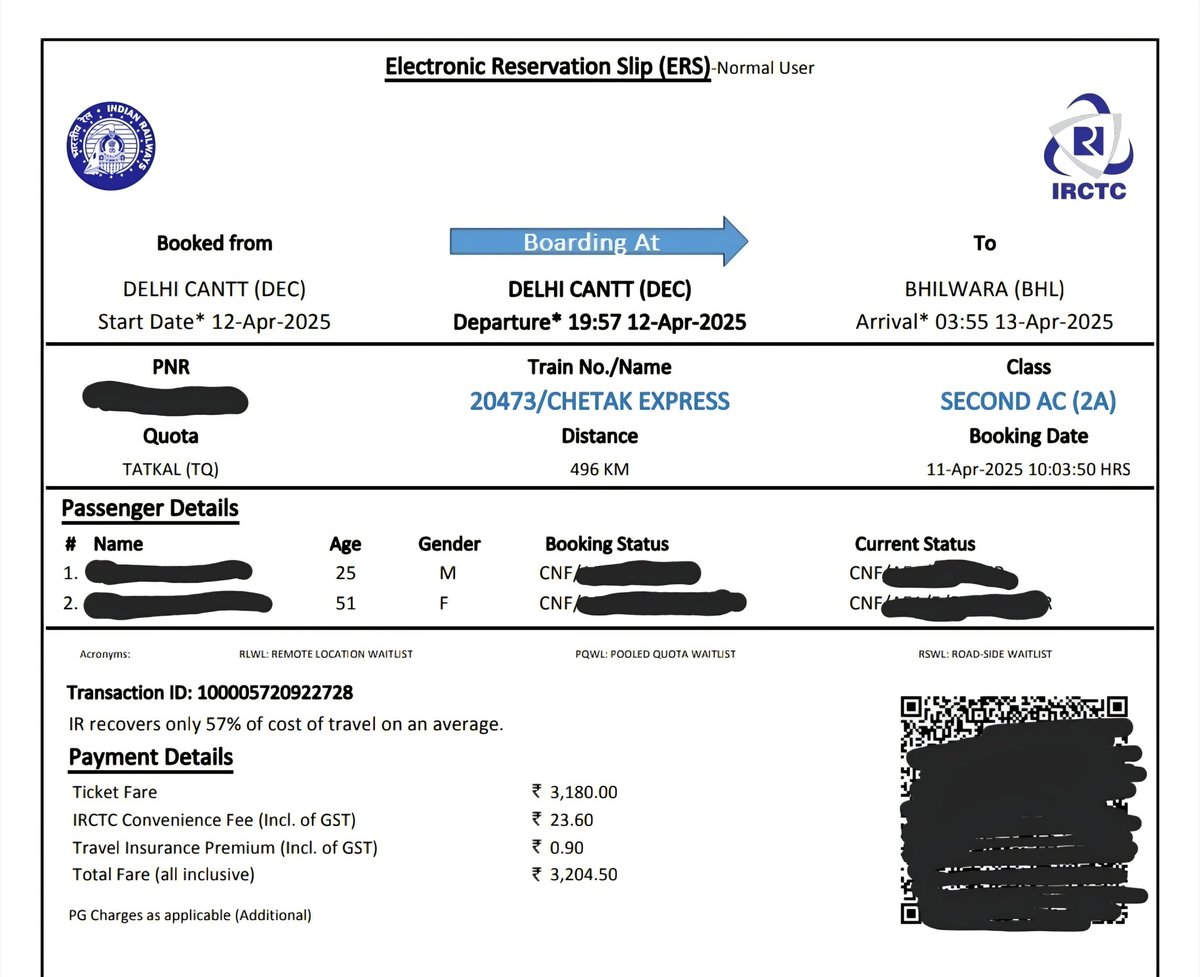 rishabhgattani's tweet photo. @AshwiniVaishnaw @RailMinIndia @WesternRly @RailwaySeva @IRCTCofficial 
I won't travel on this ticket due to plan changes.
But I won't cancel it either because there is no refund on Tatkal booked tickets
Genuine Passengers in waiting list won't be able to travel because of this. https://t.co/tbrSmdkcqt