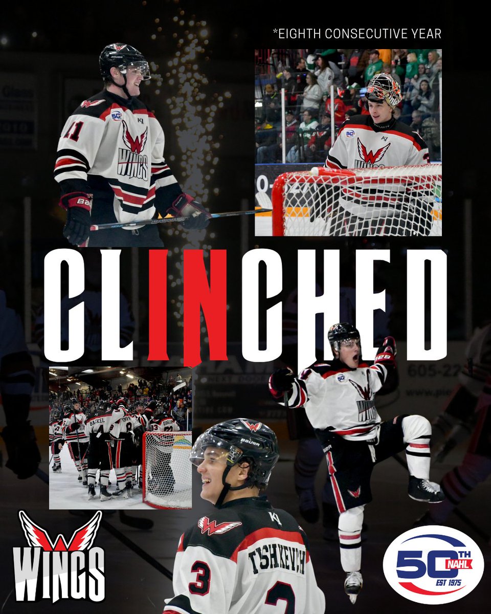 For the Eighth Consecutive Year, your Wings are heading to the Robertson Cup Playoffs!
Stay tuned for details regarding playoff games!
#WingsFamily #LETSGOWINGS #NAHL