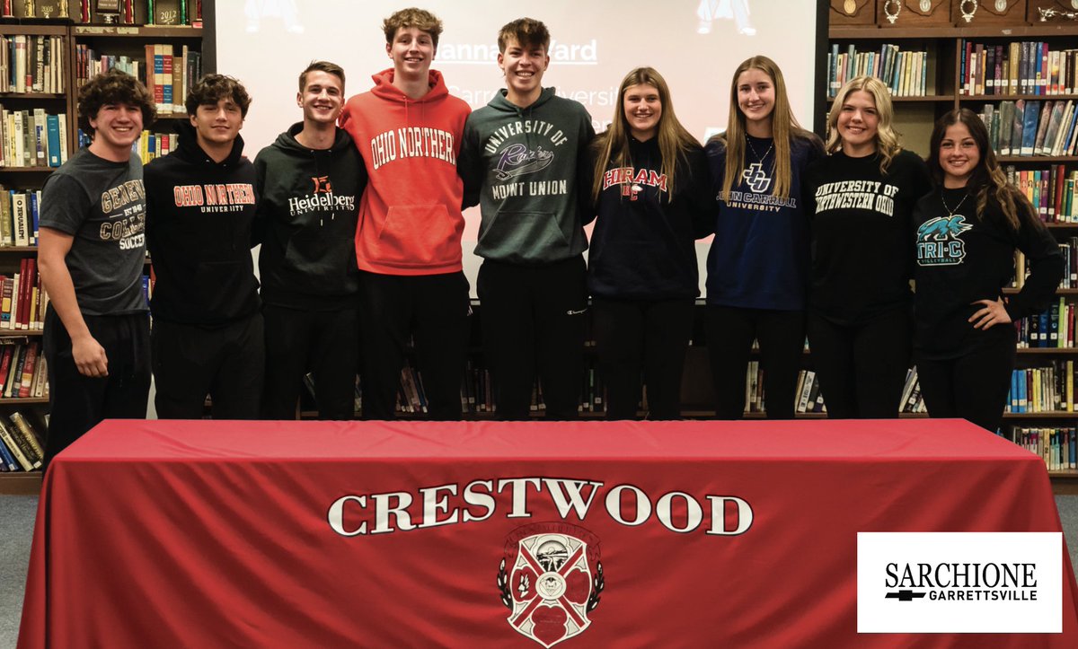 Crestwood hosted its annual College Signing Recognition Day on Friday, celebrating 9 Red Devils:

Hannah Ward, Maddie Dustman, Nate Blasiole, James Durham, Audrey Fusci, Kayleigh Helm, Elijah Jurisch, Augie Scweickert, Charlie Sommer.
More info on their college choices on our FB.