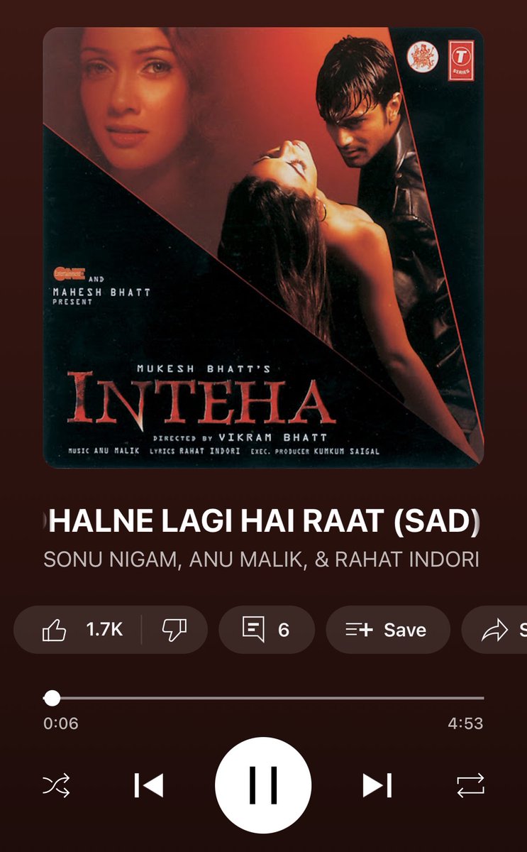OrjwanIsk's tweet photo. It’s 2025 and I’m still listening to #inteha songs ♥️
Un friend me if you never listened to this beautiful Album..
#Bollywood #nostalgia #sonunigam #shaan #ShreyaGhoshal https://t.co/waVQmrbxlp
