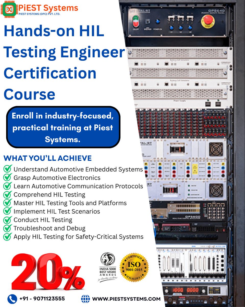 piestsystems's tweet image. 🚗 Looking to build your career in Embedded Automotive Systems? 
📞 Call us at: +91 - 9071123555
🌐 Visit: piestsystems.com/automotive-emb… 
#PiestSystems #HILTesting #EmbeddedSystems #AutomotiveTraining #HILEngineer
#AutomotiveElectronics #AutomotiveProtocols