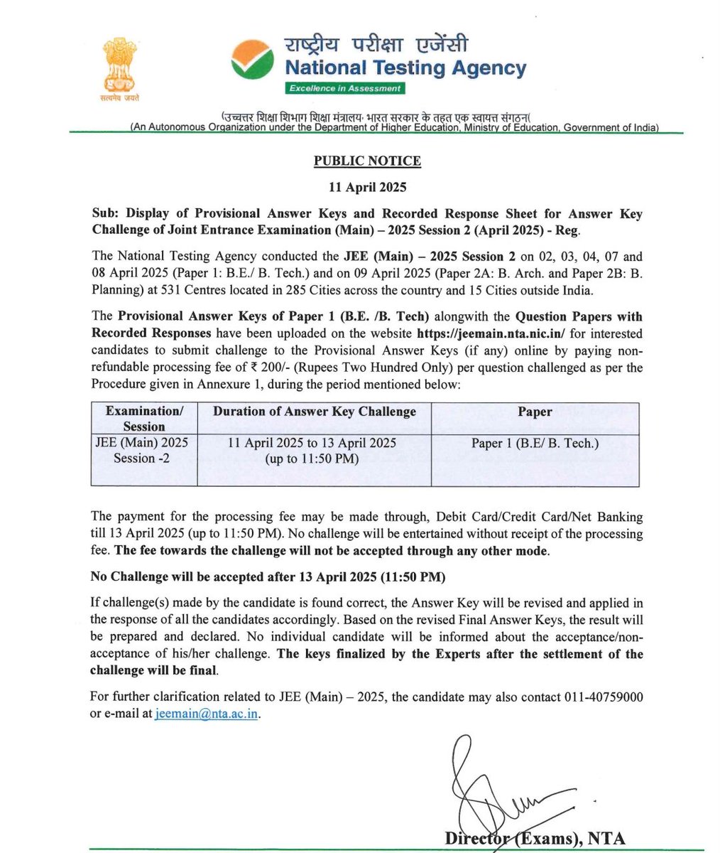 ALLENkota's tweet photo. #BigUpdate
NTA released the Provisional Answer Keys and Recorded Response Sheet for Answer Key Challenge of JEE Main 2025 Session-2.

#JEEMain #JEE2025 #ProvisionalAnswerKey #ResponseSheet #NTA https://t.co/DaQ3jea1hz