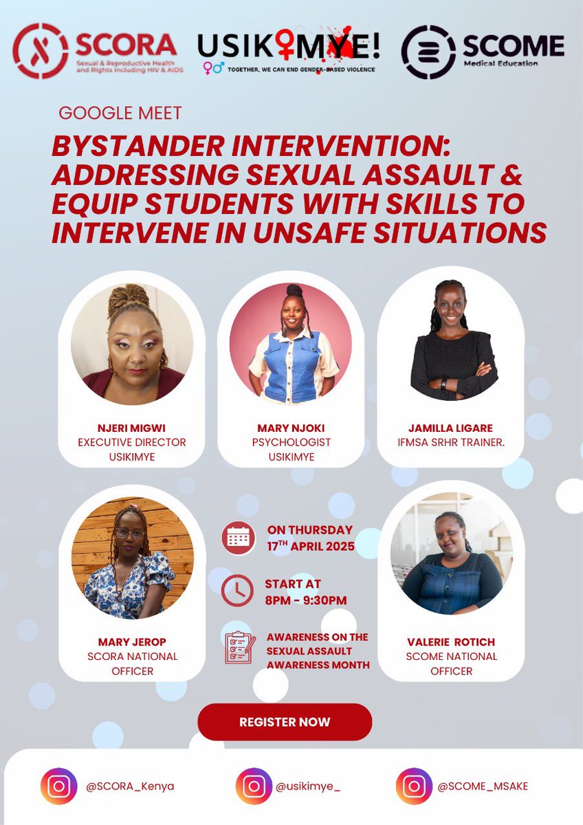 🚨 WEBINAR ALERT! 🚨

🕗 Time: 8:00 PM – 9:30 PM
📍 Platform: Google Meet
🎗️ Honoring Sexual Assault Awareness Month

SCHEDULE ON YOUR CALENDAR: calendar.app.google/N2wwDJFvj198hb…

GOOGLE MEET LINK: meet.google.com/kei-znzr-pki

✨ Let’s stand together and say NO to sexual violence.
#endGBV