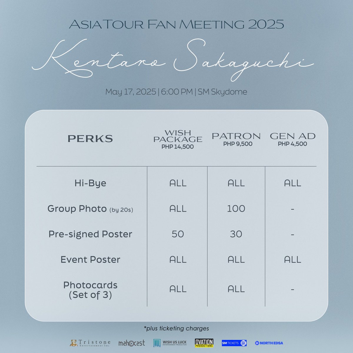 wishusluckent's tweet photo. Eyes here, Kentaro Sakaguchi fans! 👀

Here's the seat plan and fan benefits for Sakaguchi Kentaro : Asia Tour Fan Meeting 2025 in Manila, happening on May 17, 6PM at the SM Skydome. 

Please take note of the adjusted ticket selling dates: 

PRESALE: April 15, 2025, 12NN - April 27, 11:59PM PHT via https://t.co/cH26Hjx7Kj

GENSALE: May 2, 2025, 12NN PHT via https://t.co/yZgArh5eed and all SM Tickets outlets nationwide. 

Stay tuned for more details on how to secure your spot, coming SOON. 

#KENTARO_SAKAGUCHI_ASIA_TOUR_FAN_MEETING_2025
#KentaroSakaguchiInManila 
#WishUsLuckPH #OvationProductions