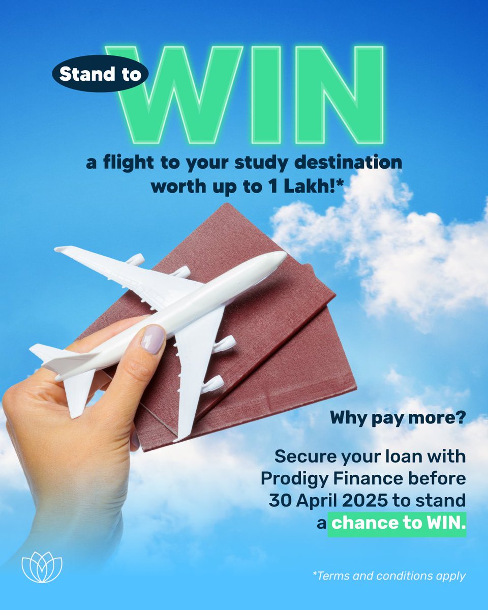 Imagine landing in your dream study destination, flight paid for! ✨ Fund your international postgraduate journey with a Prodigy Finance loan and you'll be entered to WIN a flight worth up to ₹1 Lakh. ✈️

📲bit.ly/4coLhZ8

#win #competition #flight #study #masters