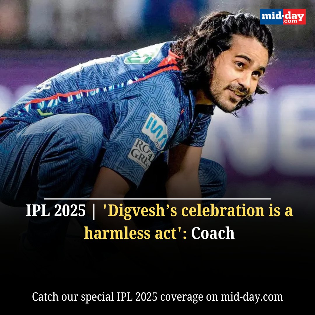 mid_day's tweet photo. Lucknow’s Digvesh Rathi lands in hot water over his ‘notebook’ celebration. Fined 25% of match fee & given a demerit point after dismissing PBKS' Priyansh Arya.
#IPL2025 #DigveshRathi #NotebookCelebration
https://t.co/ftnWYuYXta https://t.co/PY2aeKpj5M
