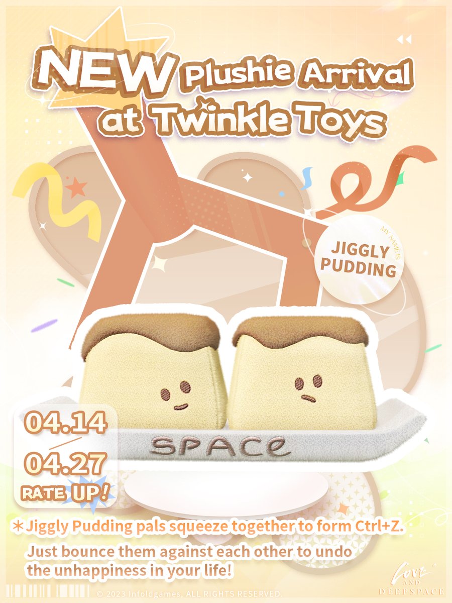 Love_Deepspace's tweet image. Why is there the sound of typing at Twinkle Toys over the weekend? Is someone working overtime here too?
Ah, of course—it is Jiggly Pudding, the newest member, doing the typing!

Jiggly Pudding pals squeeze together to form Ctrl+Z.
Just bounce them against each other to undo the…