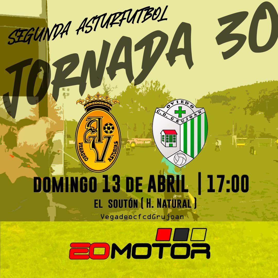 🟡 HORARIO REGIONAL | JORNADA 30 🟡

🆚 @cdgrujoan 

📆 DOMINGO 13 DE ABRIL | 17:00

🏟️ CAMPO DE FÚTBOL EL SOUTON | VEGADEO
.
¡Suerte chavales! #VamosVegadeo💛