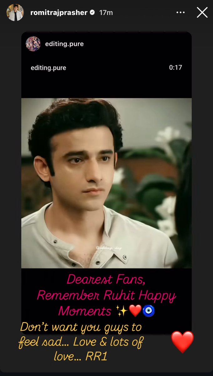 PramilaRajkum10's tweet photo. Is Romit Raj coming back as Rohit again. This insta story gave me that vibes, what do you think?
He never addressed as RR1.
We all shld manifest this to happen ❤️❤️❤️
#Yrkkh4 #Yrkkh @RajRomit #AbhiRa #Armaan #Abhimaan #Ruhit https://t.co/6QmjOmoGim