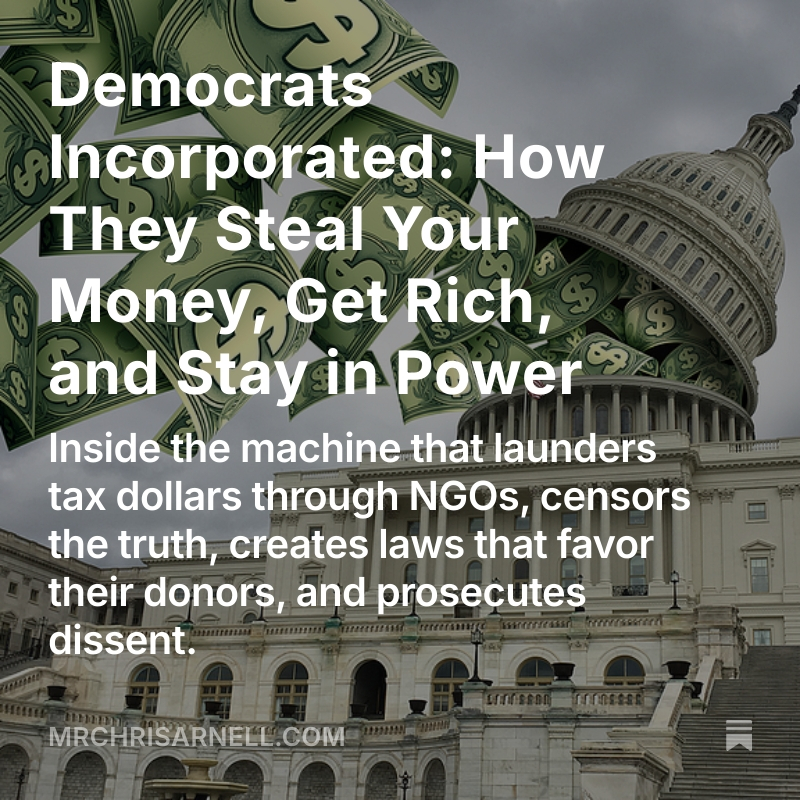 MrChrisArnell's tweet photo. @RealJamesWoods Political laundering 101:
Create a nonprofit
Get a federal grant
Hire your friends
Return favor in elections
And call it “justice.”
🔗 https://t.co/fAHh4TBEt0
#PoliticalLaundering #TaxpayerScam #DemocratsInc https://t.co/PgmesyosbI