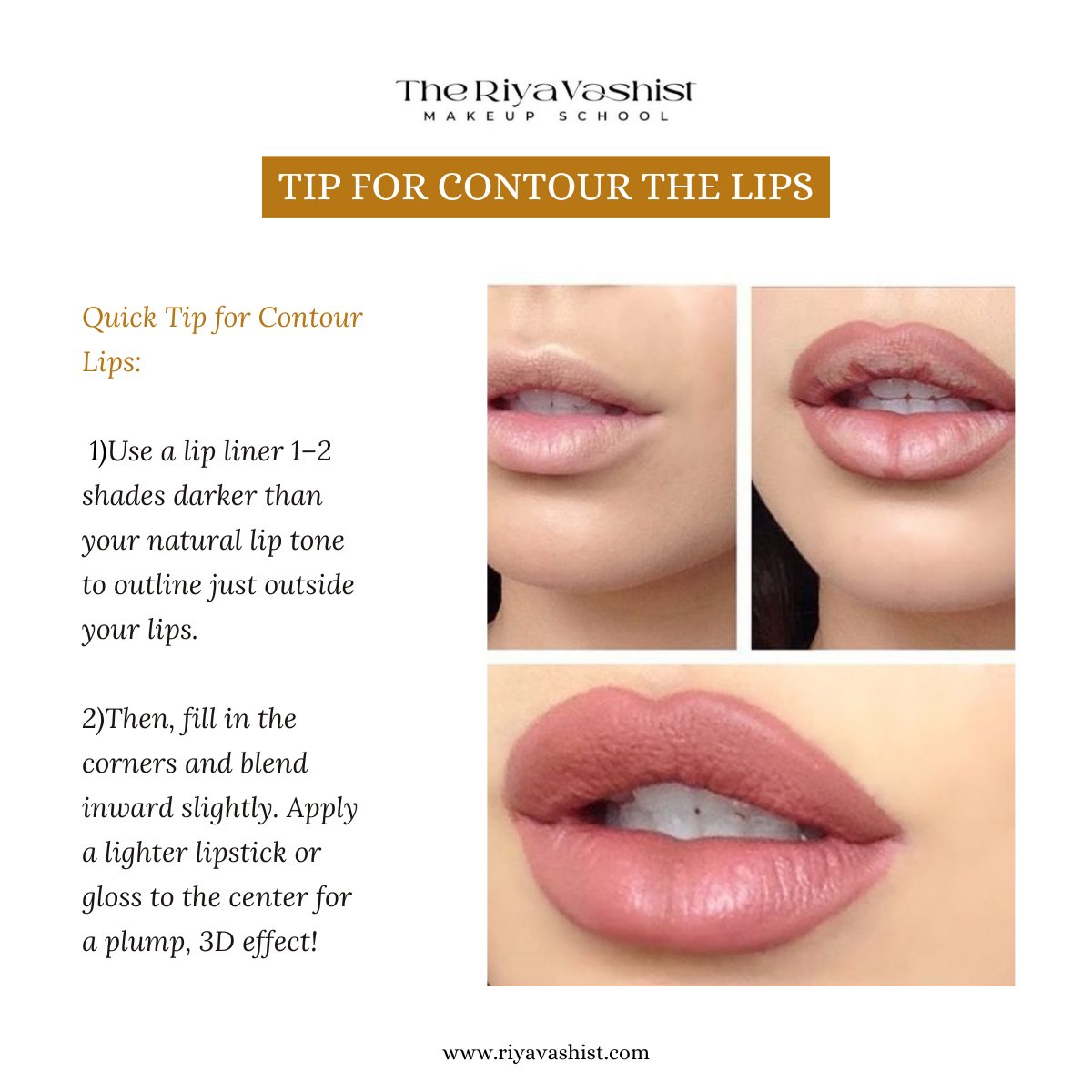 rvmua's tweet image. Want fuller-looking lips without fillers? Try this quick contour trick:

Outline with a lip liner 1–2 shades darker
Blend inward
Add a lighter shade to the center for a 3D effect

#makeuptips #lipcontour #theriyavashist #makeupcourses #beautyschool #indiasmosttrustedbrand #rvmua