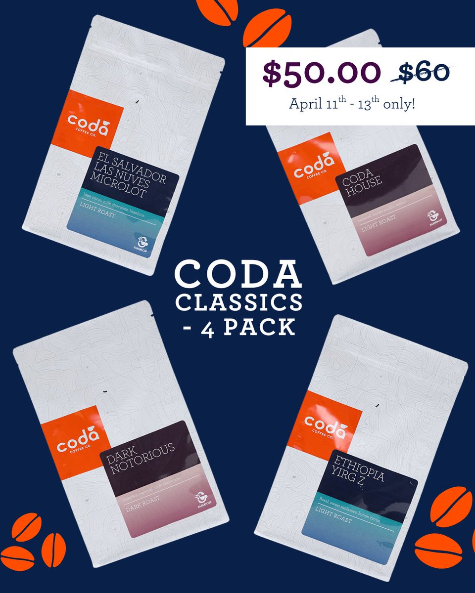 CodaCoffee's tweet photo. 🚨 Coffee lovers, this one’s for you! 🚨
Our Coda Classic Collection is now just $50 (usually $60)! This pack includes four 12oz bags of expertly roasted specialty coffee.

https://t.co/2Bq9P4ypOp

#DenverCoffeeRoasters
#AZCoffeeScene
#StockUp #CoffeeSale https://t.co/jPlszEb3oP