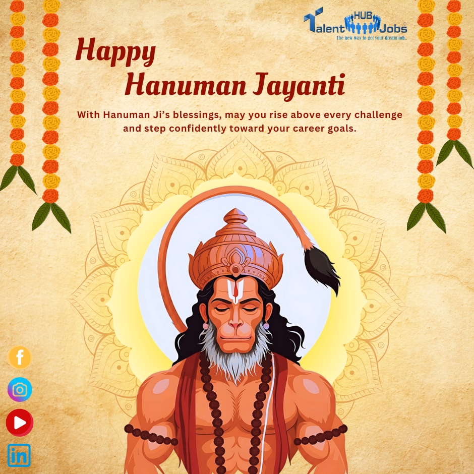 Talenthubjobs's tweet image. 🙏 Happy Hanuman Jayanti! May Lord Hanuman bless you with strength, wisdom, and success in every step of your career. Stay focused, stay fearless. 💼💪 #hanumanjayanti #HanumanJayanti2025 #devotionanddiscipline #StrengthAndSuccess #neverpayforjobs #talenthubjobs #TalentHubJobs