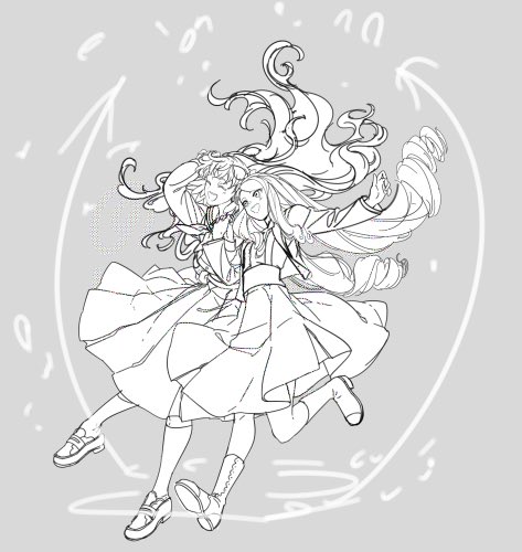 4回くらい描き直して圧倒的に良い構図になったと思う経過 