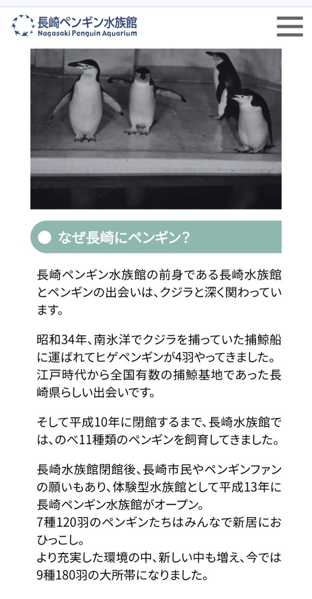 長﨑や下関の水族館にペンギンがいるのは、捕鯨船の母港で、可愛い