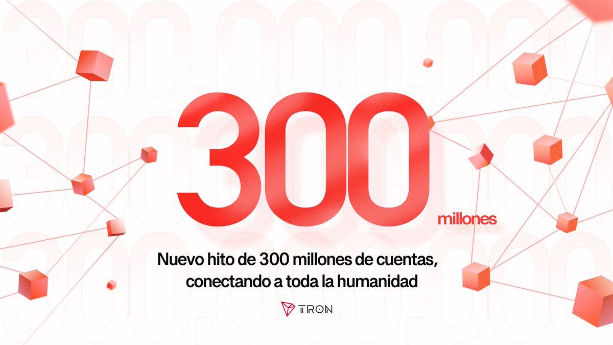 ¡Celebramos 300 MILLONES de cuentas en TRON! 🎉

#TRON acaba de romper el récord con +300M cuentas… ¡y TÚ eres parte de esto! ❤️🌐

🏆¡3000 TRX para repartir entre 10 afortunados!🏆

Participa en nuestro evento exclusivo para holders de $TRX:

✅Sigue a <a href="/TronDao_ESP/">TRON DAO Spain</a>
✅Dale like