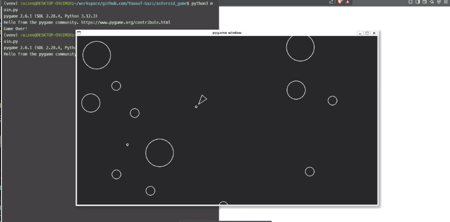 reedoy97's tweet photo. 🎮 A basic Asteroid-style game in Python!

Built as part of a guided project from @bootdotdev   —some parts were provided, others I implemented myself. Had fun putting it all together and planning to expand on it soon!

#Python #GameDev #PetProject https://t.co/EUETW9Djb8