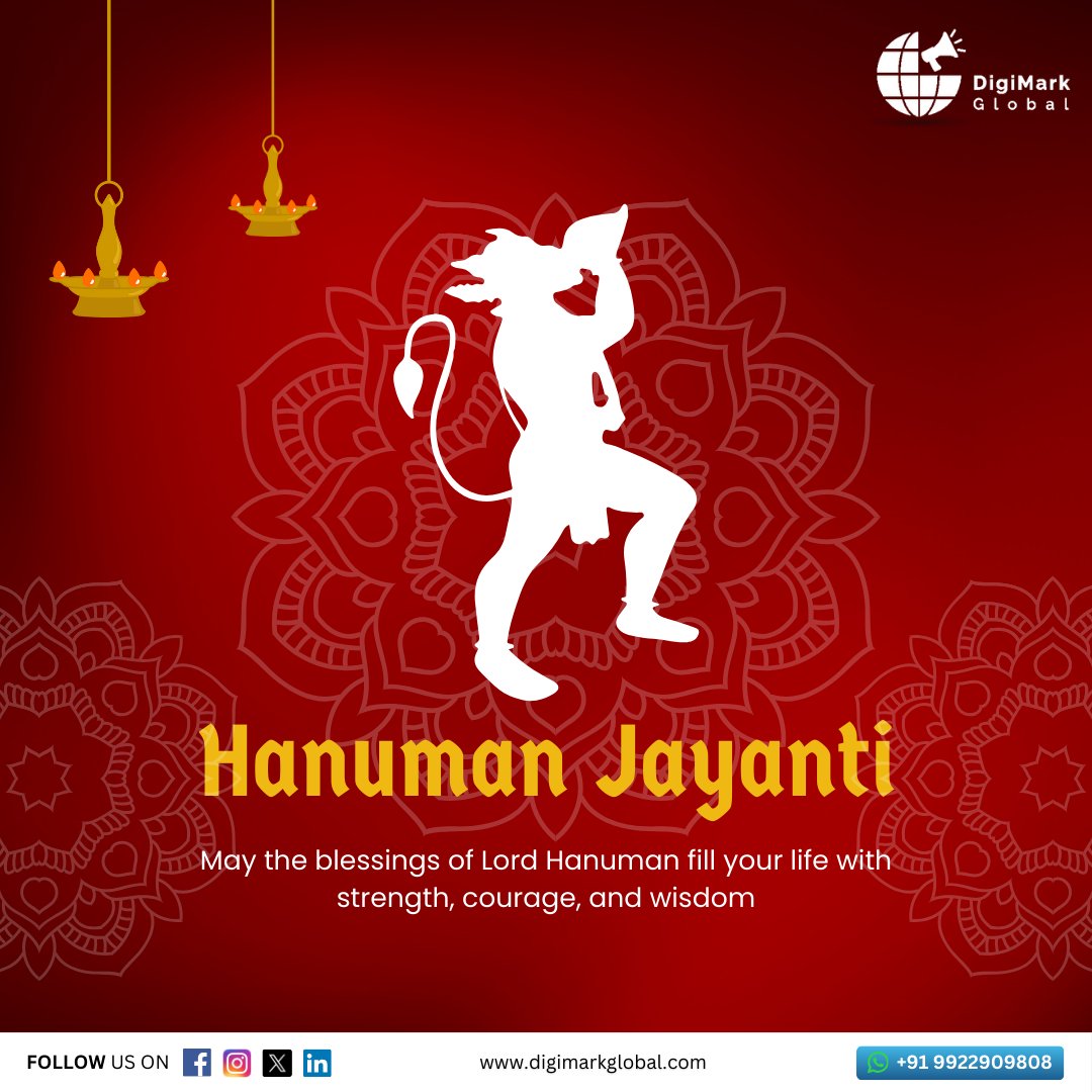 DigimarkGlobal's tweet photo. On this sacred day of Hanuman Jayanti, may Bajrangbali bless you with unshakable strength, boundless devotion, and fearless spirit.
Let’s seek his blessings for a life filled with energy, wisdom, and protection. 🔥

#HanumanJayanti https://t.co/cCuiNJdTze