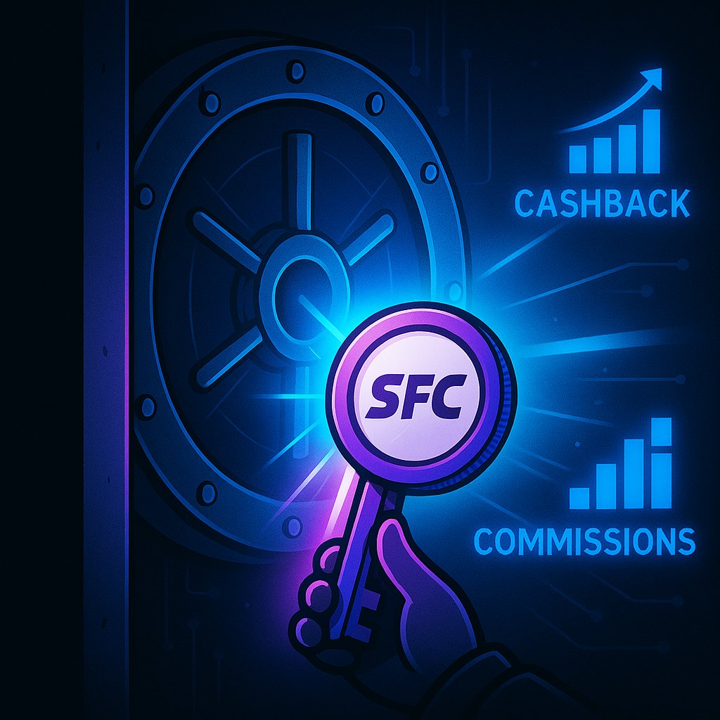 SoarFunToken's tweet photo. Hold the key. Unlock the flow.

$SFC isn’t just a token — it’s your access pass to
💰 Daily cashback from your own trades
📈 Multi-tier commissions from your team’s volume
No lockups. 

Just hold SFC and earn from real onchain activity.
#SoarFun #SFC #Gatrifi https://t.co/z43blRfFQ2