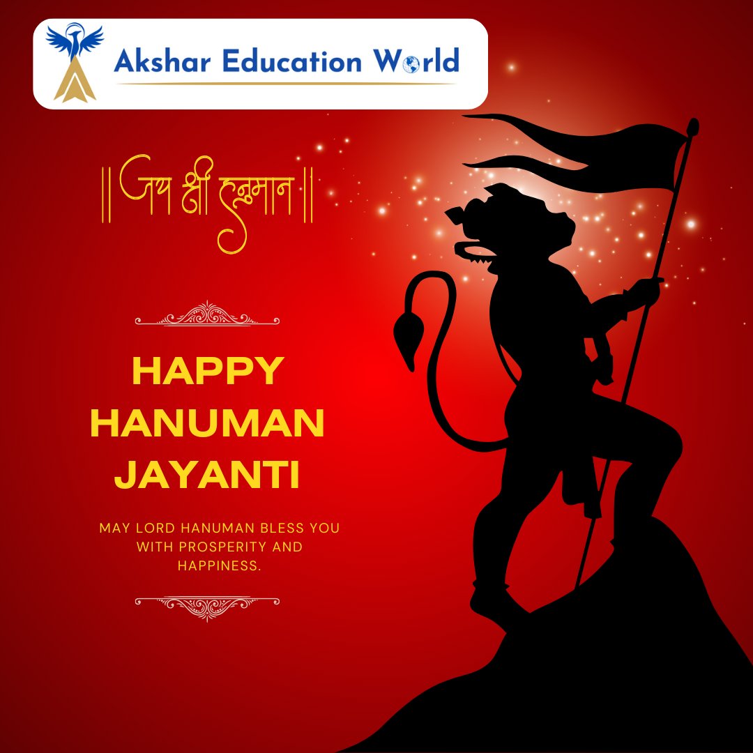 Akshareduworld's tweet photo. Happy Hanuman Jayanti!
May Lord Hanuman bless you with strength and joy.
#HanumanJayanti #AksharEducationWorld #JaiShreeRam #DivineBlessings https://t.co/NSELMxY3SH