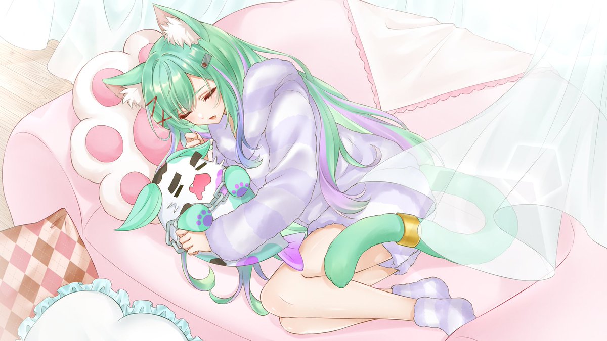 DONOTHON GOAL UNLOCKED! 

A super cute art by Taroneko of me just having a lil nap holding you super tight! Look at YOUUU you're so relaxed! 

If you want the full quality version I will drop it on the Community Tab on my Channel!

Keep waiting for me I'll be back soon!💚