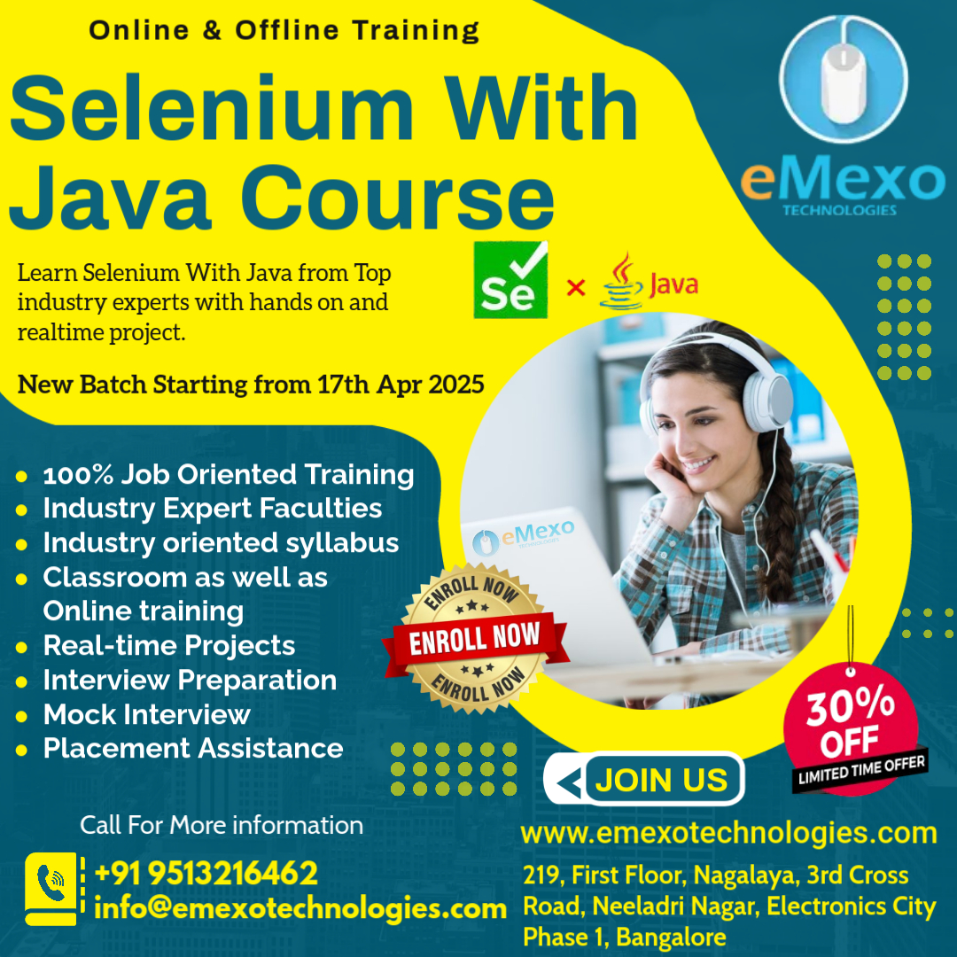 gokulemexo's tweet image. Selenium with Java Certification Course in Bangalore – Enroll Now and Transform Your QA Career!
Call: +91 9513216462
Course Info: emexotechnologies.com/courses/seleni…
Location: eMexo Technologies, Electronic City, Bangalore
#SeleniumWithJava #AutomationTesting #AutomationTesting