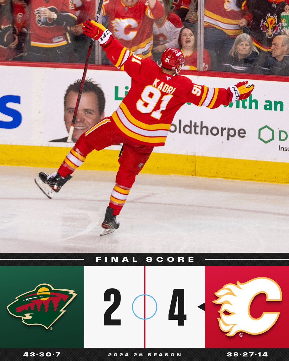 NHL's tweet photo. The @NHLFlames pick up two HUGE points in their push for the #StanleyCup Playoffs! 🤩 https://t.co/wX3grAB33x