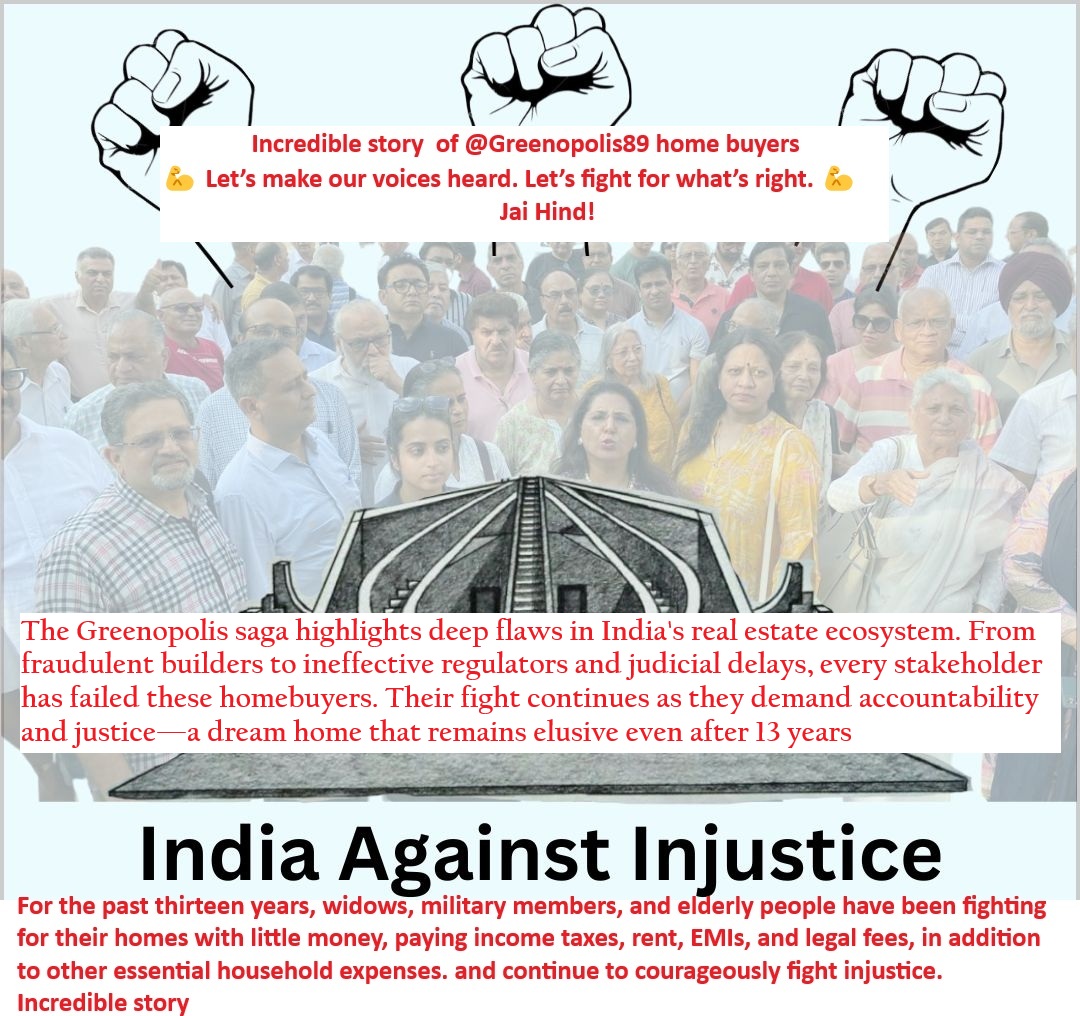 India Against Injustice (@ind_agn_injus) on Twitter photo <a href="/narendramodi/">Narendra Modi</a> 🙏 JAI SHRI RAM 🙏
<a href="/narendramodi/">Narendra Modi</a> g, We demand CBI prob for <a href="/Greenopolis89/">Greenopolis Welfare Association</a> project, 1800+ Buyers homebuyers have suffered 13+ years of fraud & legal delays.
<a href="/SCofIndia/">SupremeCourtOfIndia</a> <a href="/AmitShah/">Amit Shah</a> <a href="/PMOIndia/">PMO India</a> <a href="/cmohry/">CMO Haryana</a> <a href="/DelhiHighCourt/">Delhi High Court</a> 🙏
<a href="/CBIHeadquarters/">Central Bureau of Investigation (India)</a> <a href="/dir_ed/">ED</a> <a href="/jomalhotra/">Jyoti Malhotra</a> <a href="/Reporterjihindi/">Reporter Ji (रिपोर्टर जी)</a> <a href="/raojaswant/">Rao Jaswant Singh</a> <a href="/narendramodi/">Narendra Modi</a> 🙏 JAI SHRI RAM 🙏
<a href="/narendramodi/">Narendra Modi</a> g, We demand CBI prob for <a href="/Greenopolis89/">Greenopolis Welfare Association</a> project, 1800+ Buyers homebuyers have suffered 13+ years of fraud & legal delays.
<a href="/SCofIndia/">SupremeCourtOfIndia</a> <a href="/AmitShah/">Amit Shah</a> <a href="/PMOIndia/">PMO India</a> <a href="/cmohry/">CMO Haryana</a> <a href="/DelhiHighCourt/">Delhi High Court</a> 🙏
<a href="/CBIHeadquarters/">Central Bureau of Investigation (India)</a> <a href="/dir_ed/">ED</a> <a href="/jomalhotra/">Jyoti Malhotra</a> <a href="/Reporterjihindi/">Reporter Ji (रिपोर्टर जी)</a> <a href="/raojaswant/">Rao Jaswant Singh</a>