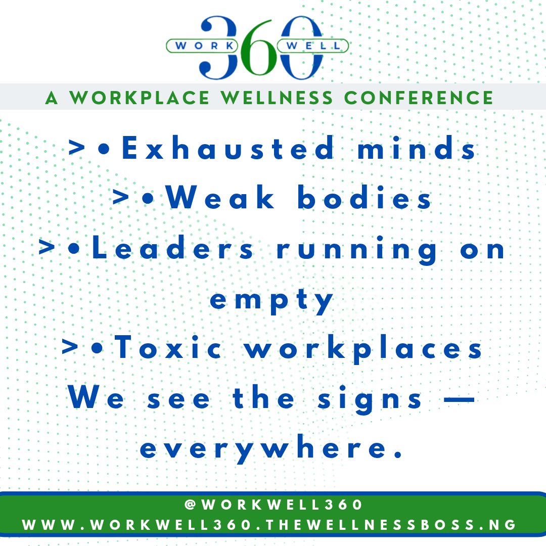 workwell360's tweet photo. We are asking the right questions. 
We have created the right platform to have the right conversations with the right people!
Our Nigerian workspaces need this intervention.

Are you interested in fixing work?
So it doesn't UNFIX us?🤷🏽‍♀️ #workwell360 #burnout #workplacewellness https://t.co/Z71G3oBSGK