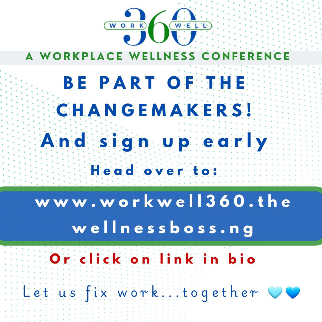 workwell360's tweet photo. Then be among the first to register EARLY for our workplace wellness conference coming in November.
Link is in our bio
Or click here https://t.co/2K41ZfFJbJ 
#workplacewellnessconference #conferenceinlagos #Wellness #companyculture https://t.co/S8LlSSJ3dh