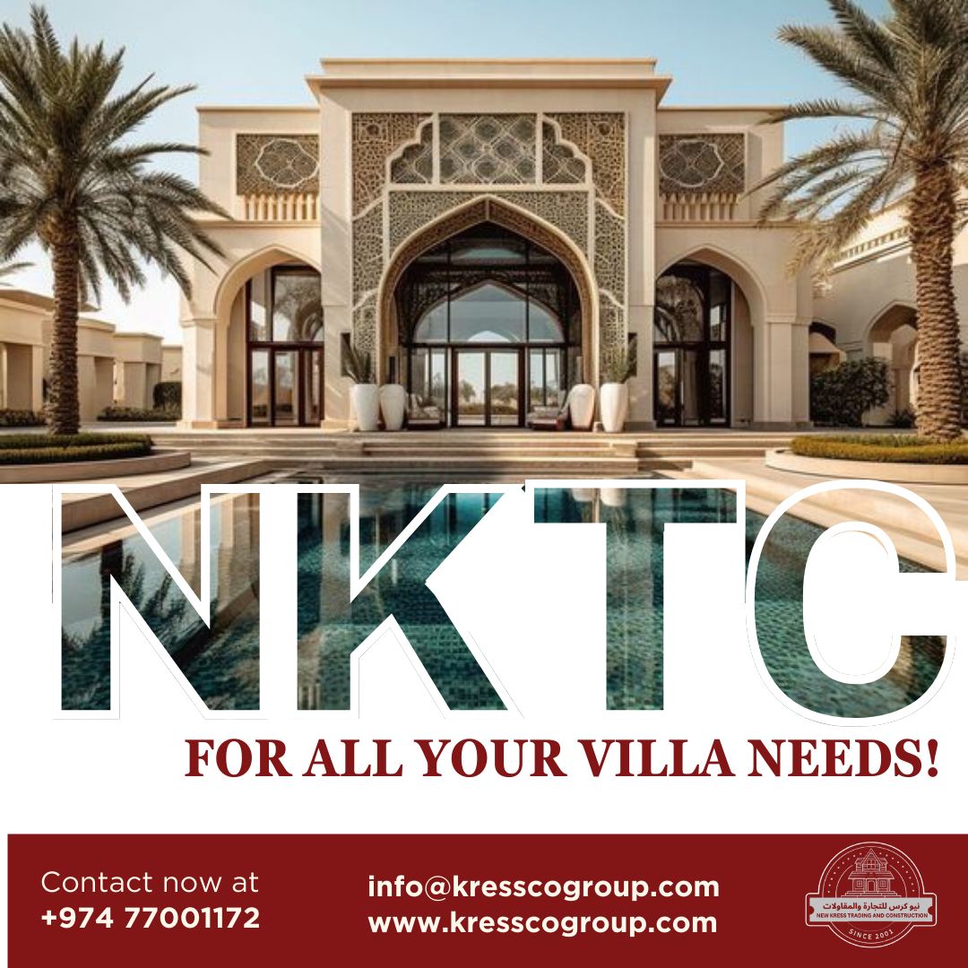 KressCoGroup's tweet photo. Looking to build your dream villa? Whether it's a new construction, extension, or complete makeover, New Kress Trading &amp; Contracting delivers quality craftsmanship and elegant designs. Contact us today to make your vision a reality!
#VillaConstruction #LuxuryVillas #QatarHomes https://t.co/2PSc9eq99P