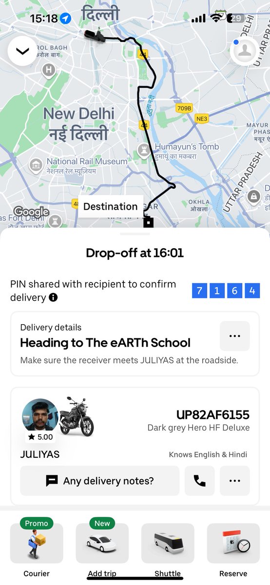 raj000R's tweet photo. @UberIN_Support 

Booked uber package picked up at 1pm at thet time it was showing 40 minutes to drop off and now its still not delivered yet showing more 1 hours taking more than 3-3 hours for 30-40 minutes route https://t.co/c6lVMmiD32